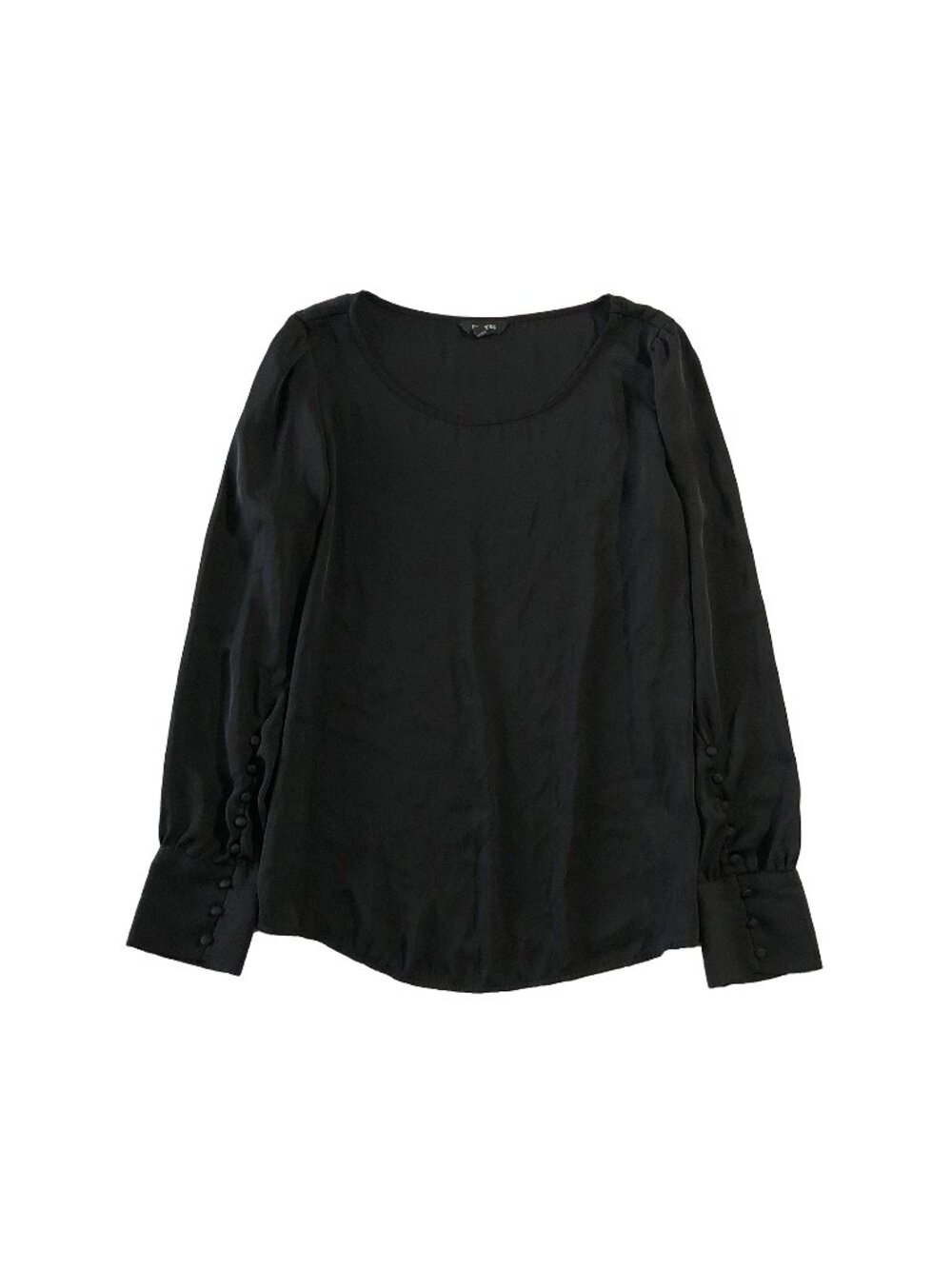 Express Blouse Womens M Black Silky Round Neck Long Button Cuff Sleeve Pullover